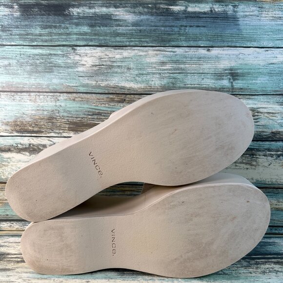 VINCE. Polina Platform Slide Sandal Womens Sz 6M Beige All Leather Slip On Wedge - Picture 6 of 12